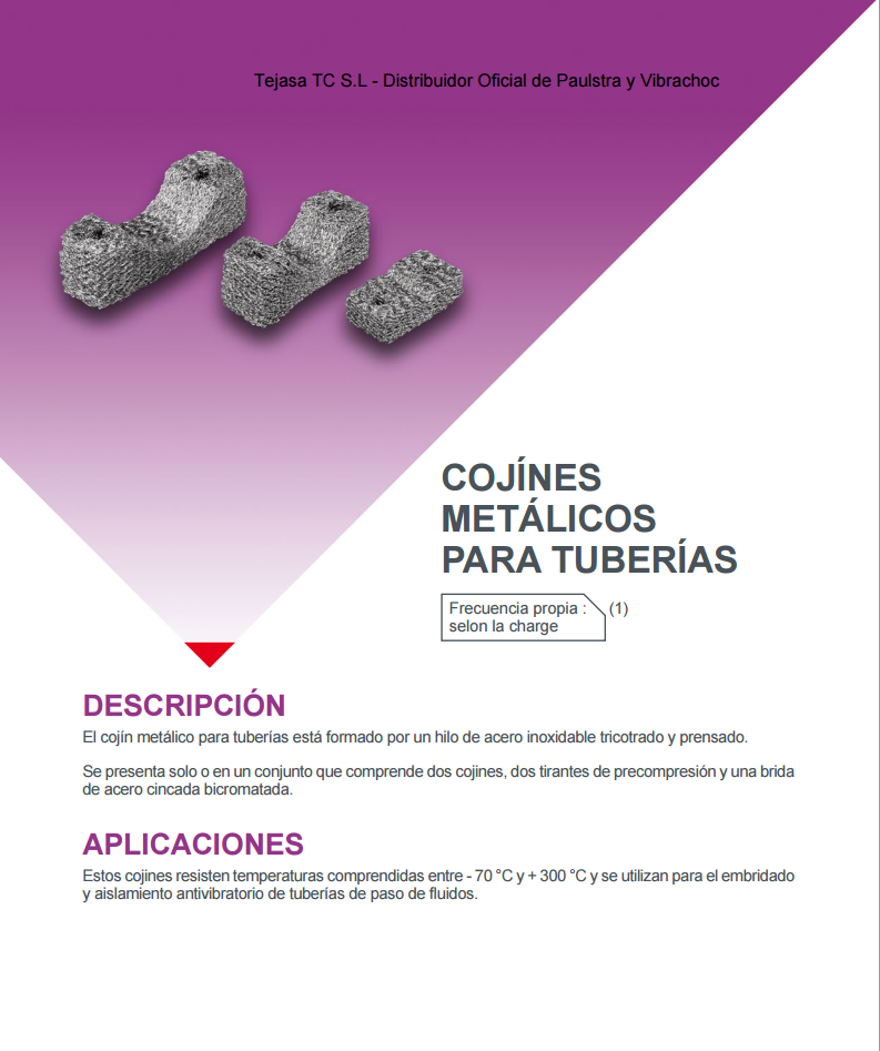 Cat�logo de Suspensiones metalicas Cojines metalicos para tuberias