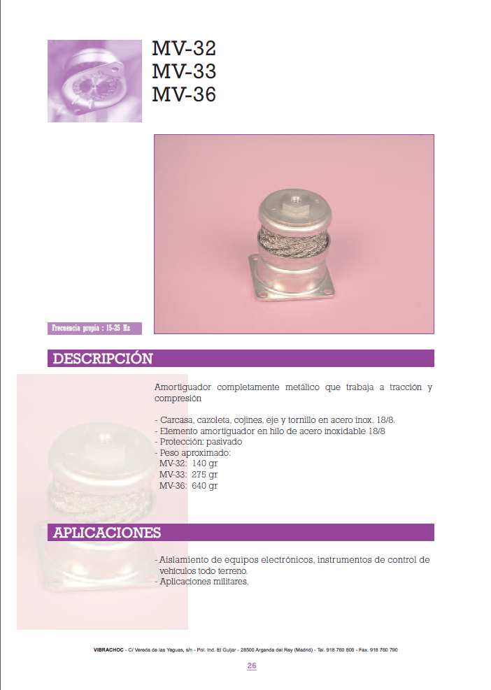 Cat�logo de Suspensiones metalicas MV-32,MV-33,MV-36