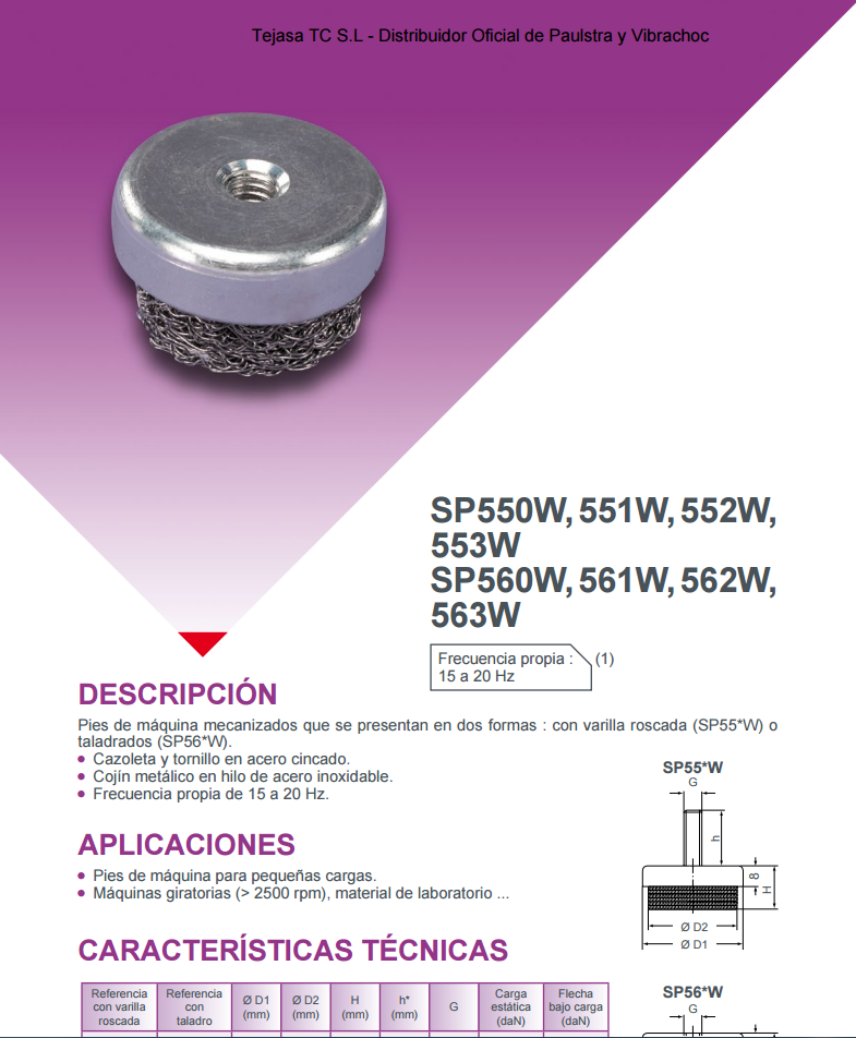 Cat�logo de Suspensiones metalicas SP550,551,552,553 - SP560,61,62,63