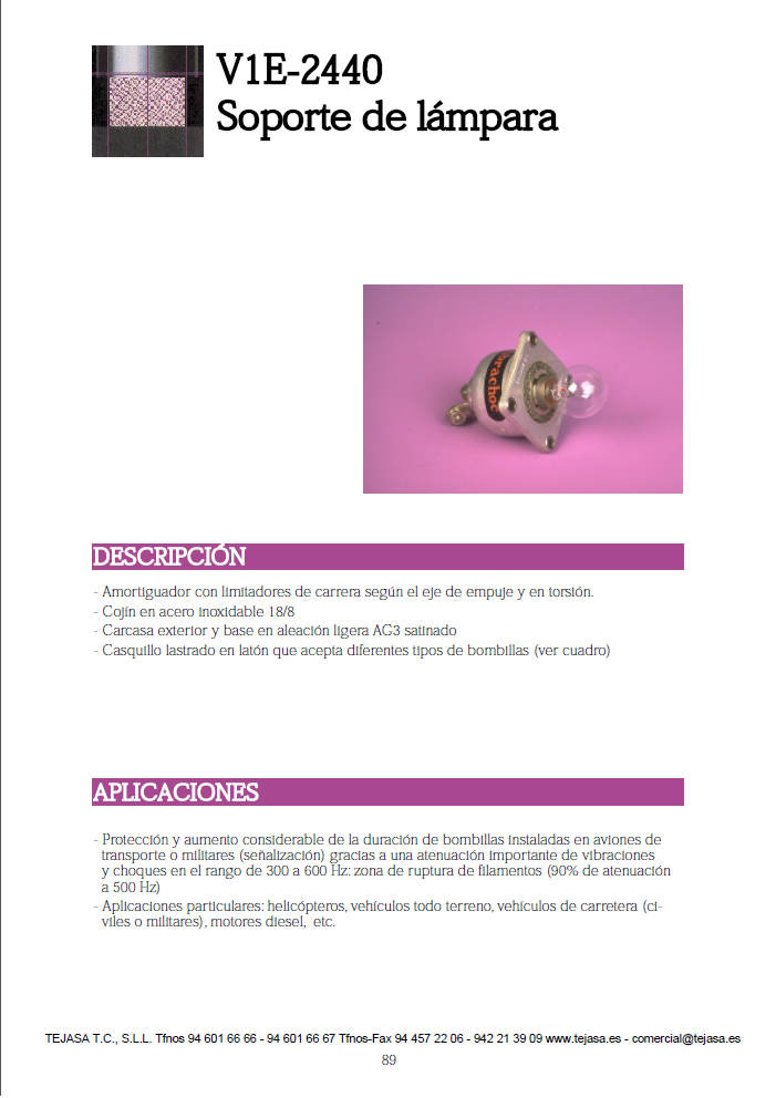 Cat�logo de Suspensiones metalicas V1E-2440 (Soporte de lampara)